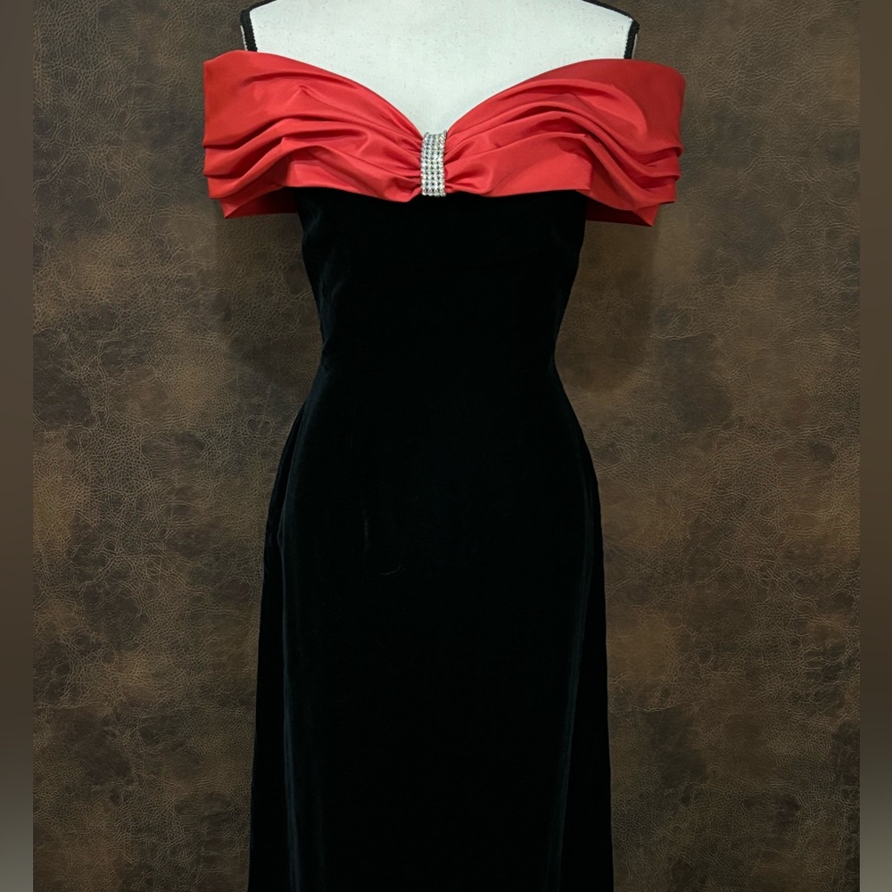 Elegant Black and Red Off-Shoulder Dress